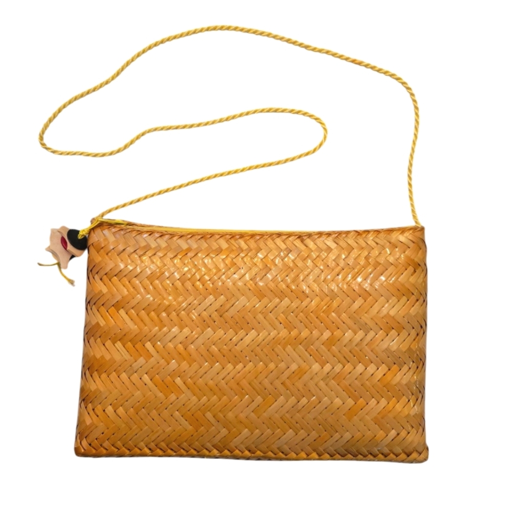Vintage Made in Phillipines Yellow Zip-up Woven Boho Shoulder Bag